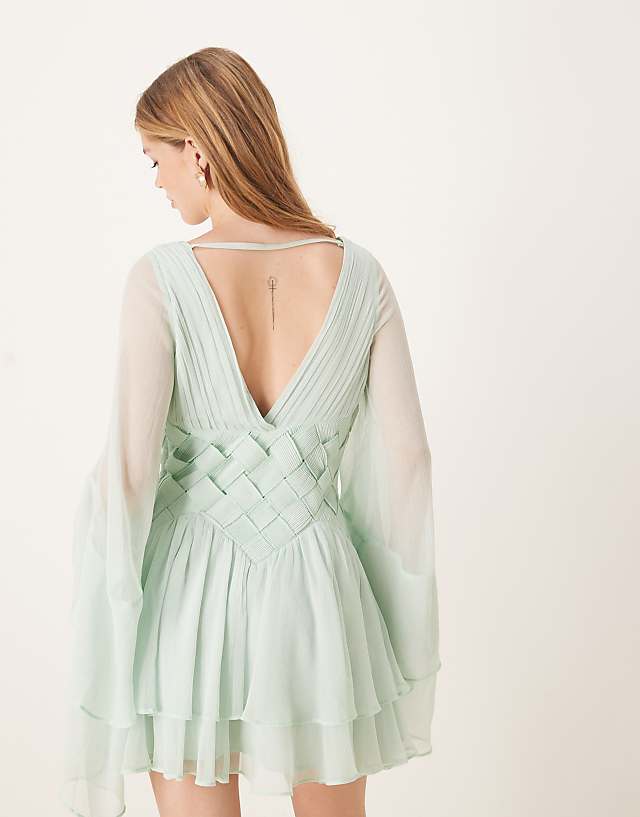 Asos ASOS DESIGN Ruffle Tiered Mini Dress With Weave Detail In Pale Blue