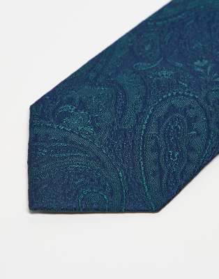 Asos ASOS DESIGN Satin Paisley Print Tie In Navy And Green