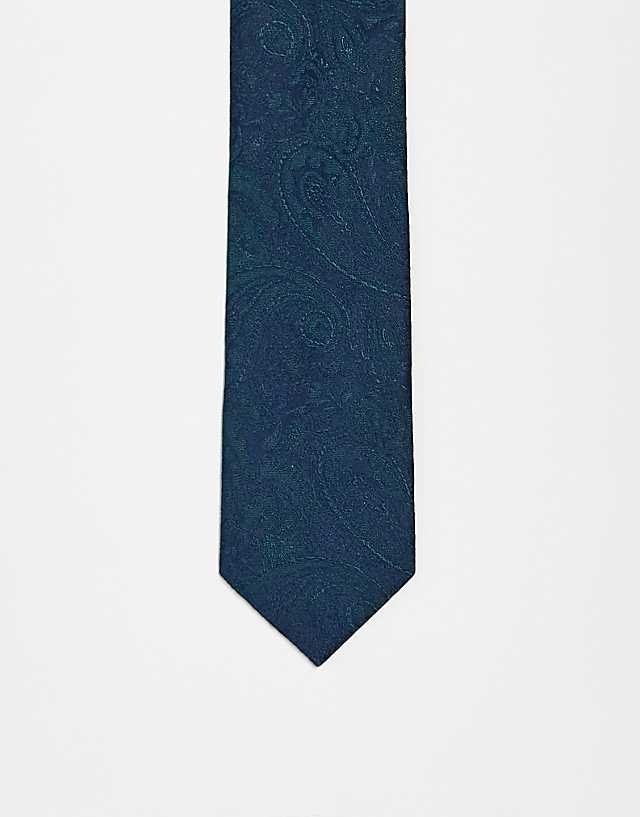 asos ASOS DESIGN satin paisley print tie in navy and green