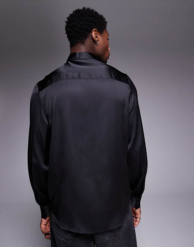 Asos ASOS DESIGN Satin Regular Shirt With Tie Neck And Blouson Volume Sleeve