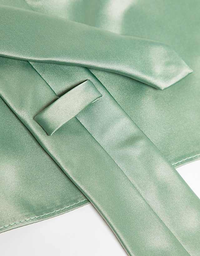 Asos ASOS DESIGN Satin Slim Tie And Pocket Square In Sage Green