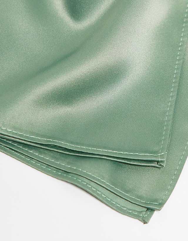 Asos ASOS DESIGN Satin Slim Tie And Pocket Square In Sage Green