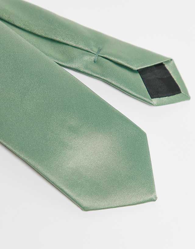 Asos ASOS DESIGN Satin Slim Tie And Pocket Square In Sage Green