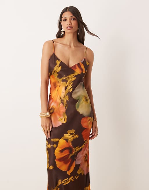 Asos ASOS DESIGN Satin Tie Back Maxi Dress In Oversized Floral