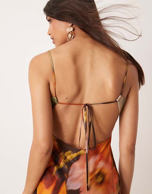 Asos ASOS DESIGN Satin Tie Back Maxi Dress In Oversized Floral