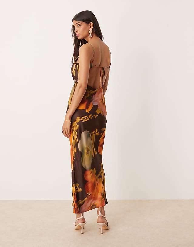 Asos ASOS DESIGN Satin Tie Back Maxi Dress In Oversized Floral