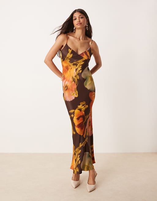 asos ASOS DESIGN satin tie back maxi dress in oversized floral