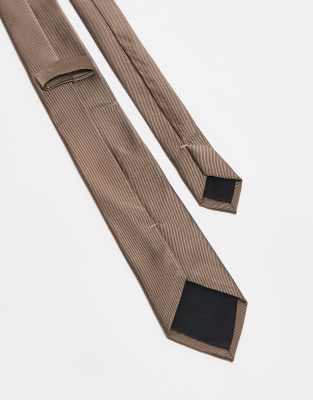 Asos ASOS DESIGN Satin Tie With Pocket Square In Mid Brown