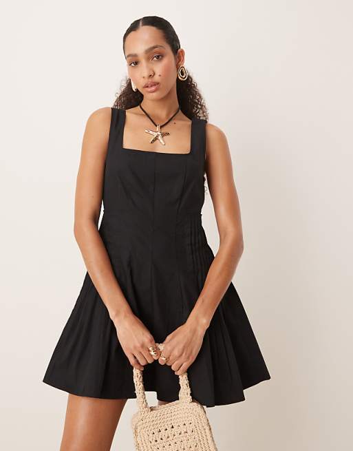 Asos ASOS DESIGN Scoop Neck Pleat Waist Mini Dress In Black