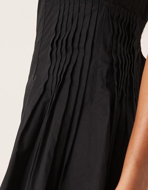 Asos ASOS DESIGN Scoop Neck Pleat Waist Mini Dress In Black