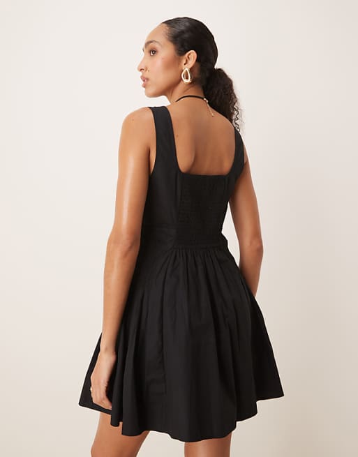 Asos ASOS DESIGN Scoop Neck Pleat Waist Mini Dress In Black