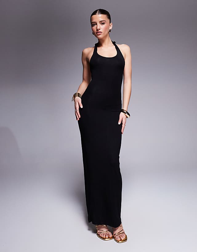 Asos ASOS DESIGN Scoop Neck With Ruched Bum Back Midi Dress In Black