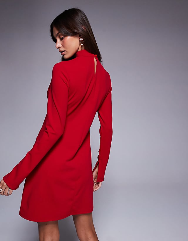 Asos ASOS DESIGN Scuba High Neck Mini Dress With Pocket Detail In Red