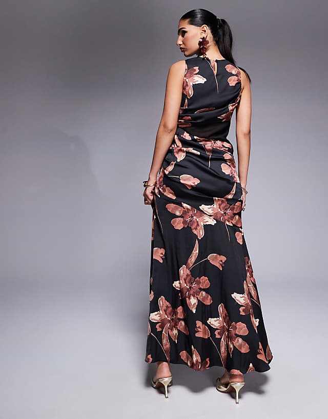 Asos ASOS DESIGN Sheer Panelled Maxi Dress In Abstract Print