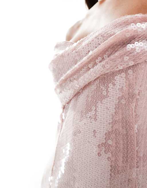 Asos ASOS DESIGN Sheer Sequin Draped Bandeau Mini Dress In Pale Pink