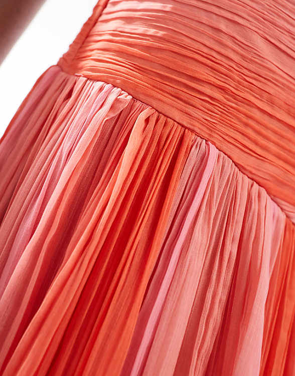 Asos ASOS DESIGN Shirred Bodice Midi Dress In Pink And Red Stripe