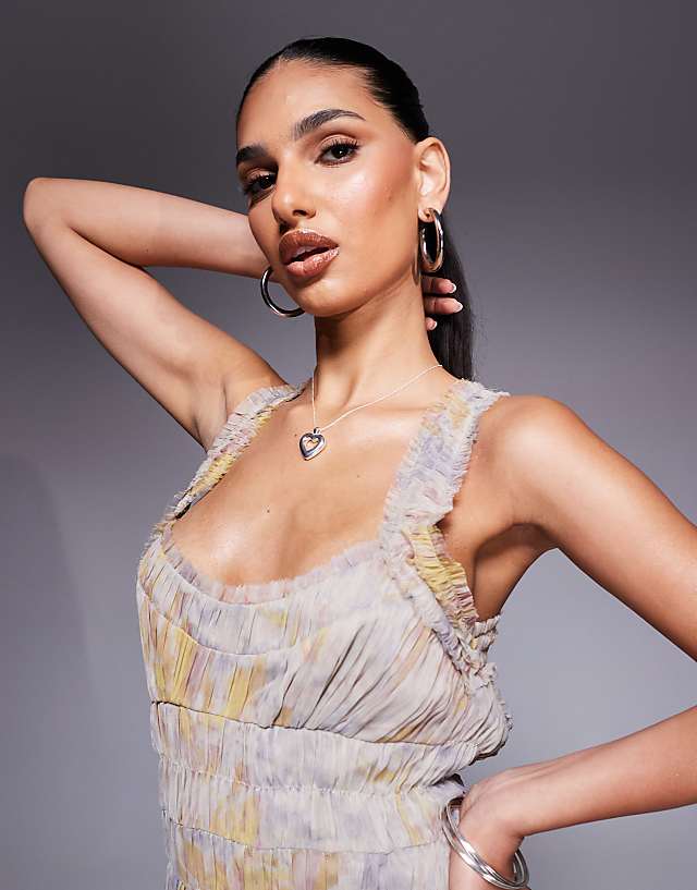 Asos ASOS DESIGN Shirred Tiered Ruffle Trim Maxi Dress In Floral Print