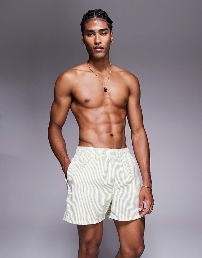 asos ASOS DESIGN short length swim short in cream stripe