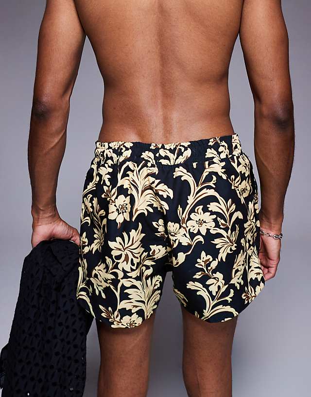 Asos ASOS DESIGN Short Length Swim Shorts In Black Floral Print