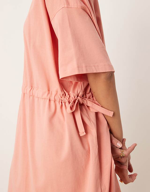 Asos ASOS DESIGN Short Sleeve Mini Dress With Channel Waist In Terracotta