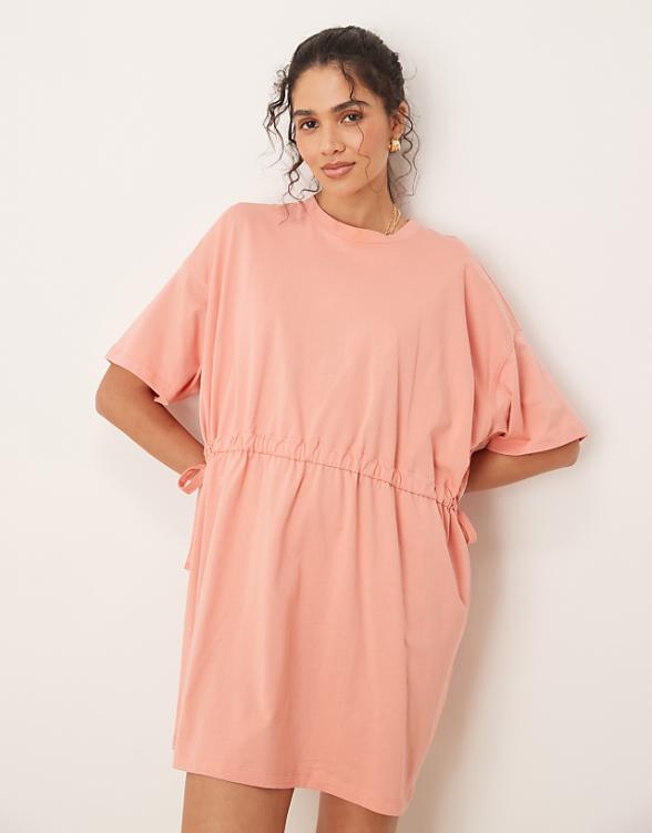 asos ASOS DESIGN short sleeve mini dress with channel waist in terracotta