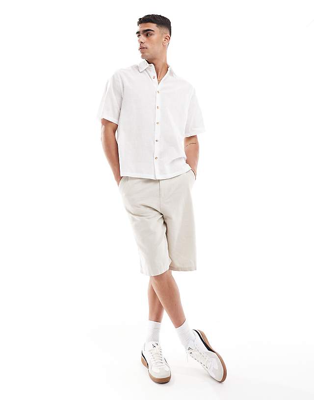 Asos ASOS DESIGN Short Sleeve Relaxed Linen Look Shirt In White