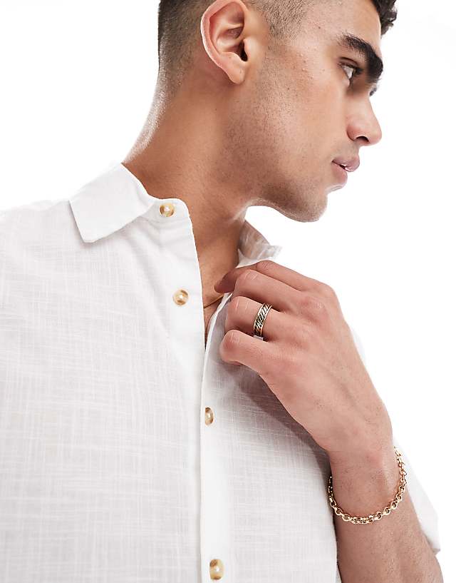 Asos ASOS DESIGN Short Sleeve Relaxed Linen Look Shirt In White