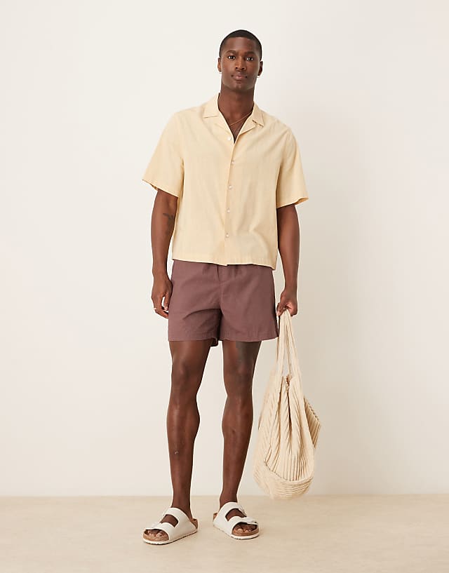 Asos ASOS DESIGN Shorter Length Linen Blend Shorts In Brown