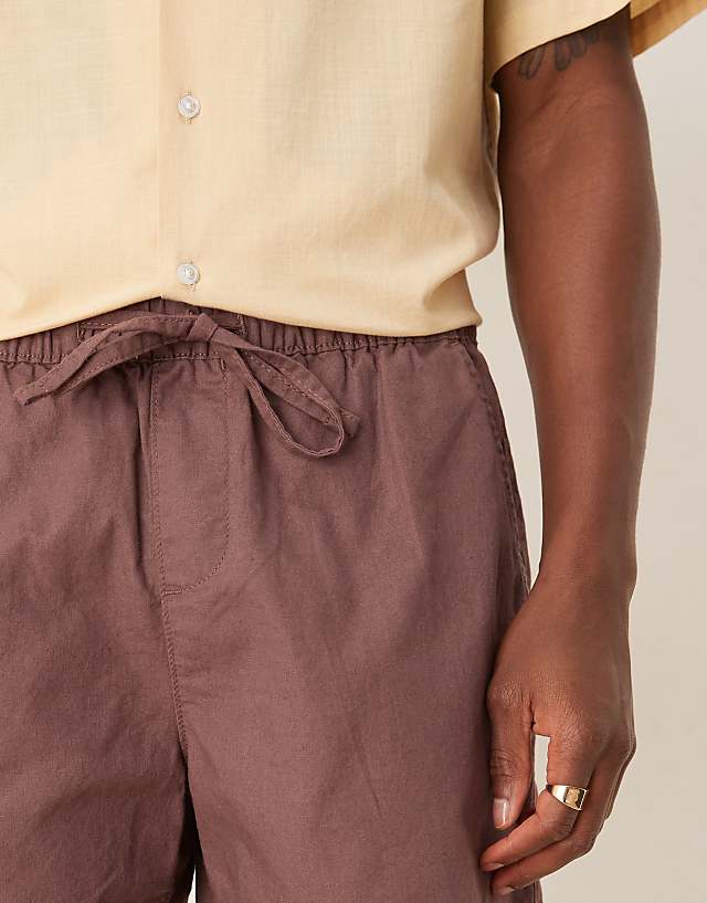 Asos ASOS DESIGN Shorter Length Linen Blend Shorts In Brown