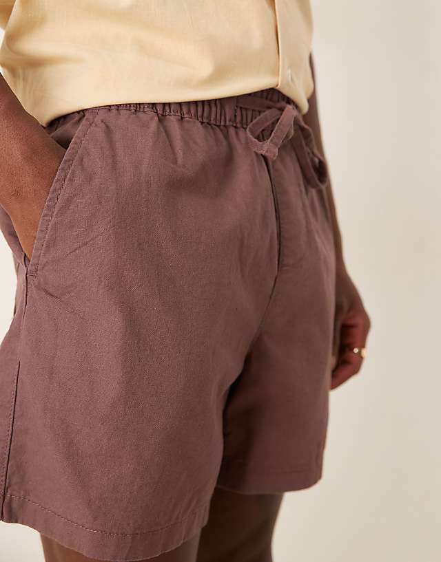 Asos ASOS DESIGN Shorter Length Linen Blend Shorts In Brown