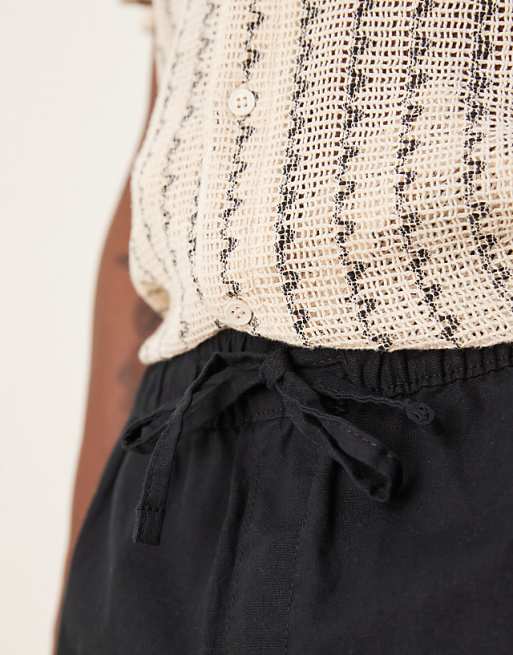 Asos ASOS DESIGN Shorter Length Linen Blend Shorts In Black