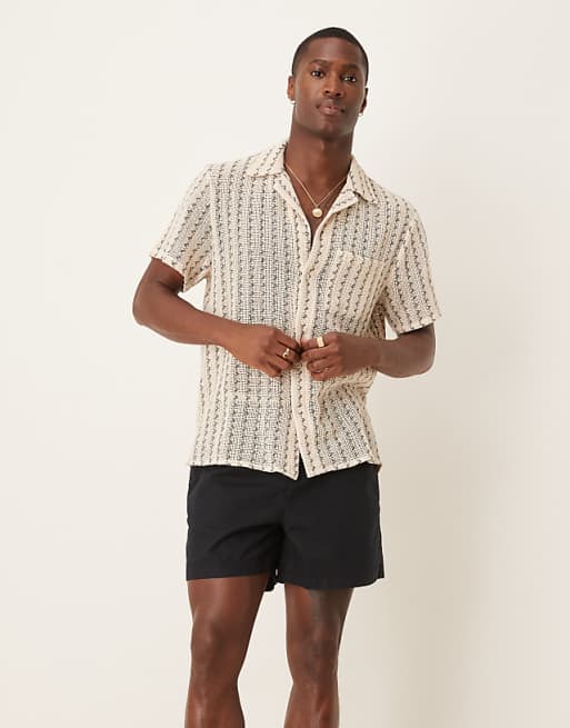 asos ASOS DESIGN shorter length linen blend shorts in black