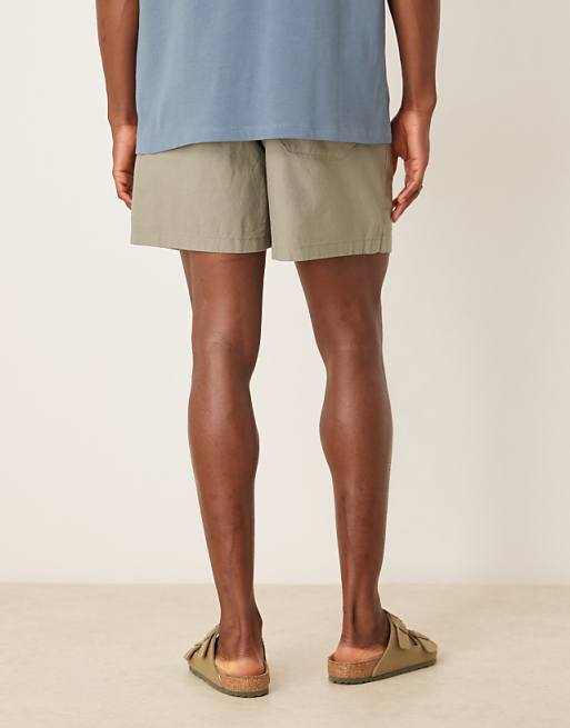 Asos ASOS DESIGN Shorter Length Linen Blend Shorts In Khaki