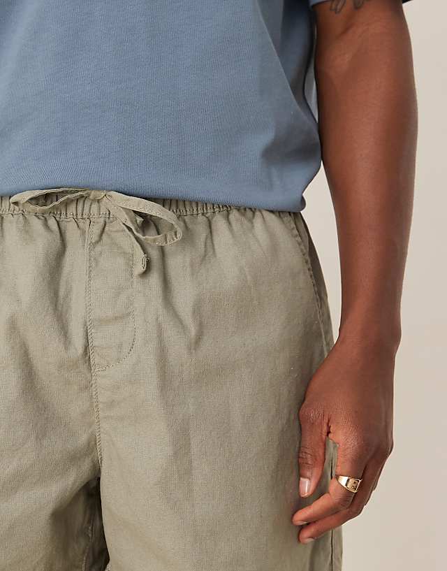 Asos ASOS DESIGN Shorter Length Linen Blend Shorts In Khaki