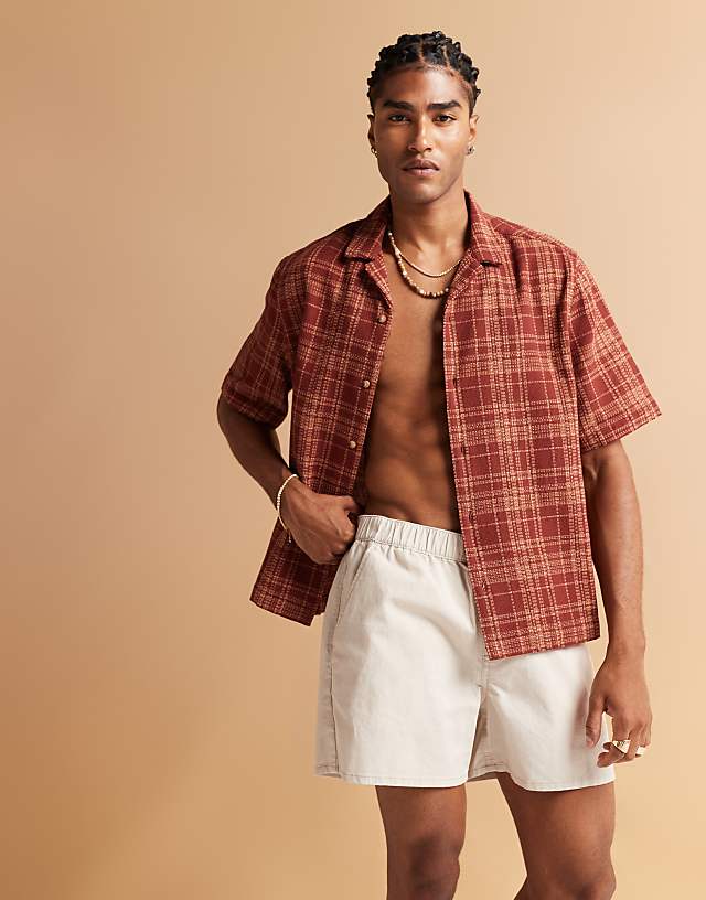 Asos ASOS DESIGN Shorter Length Pull On Linen Blend Short In Stone