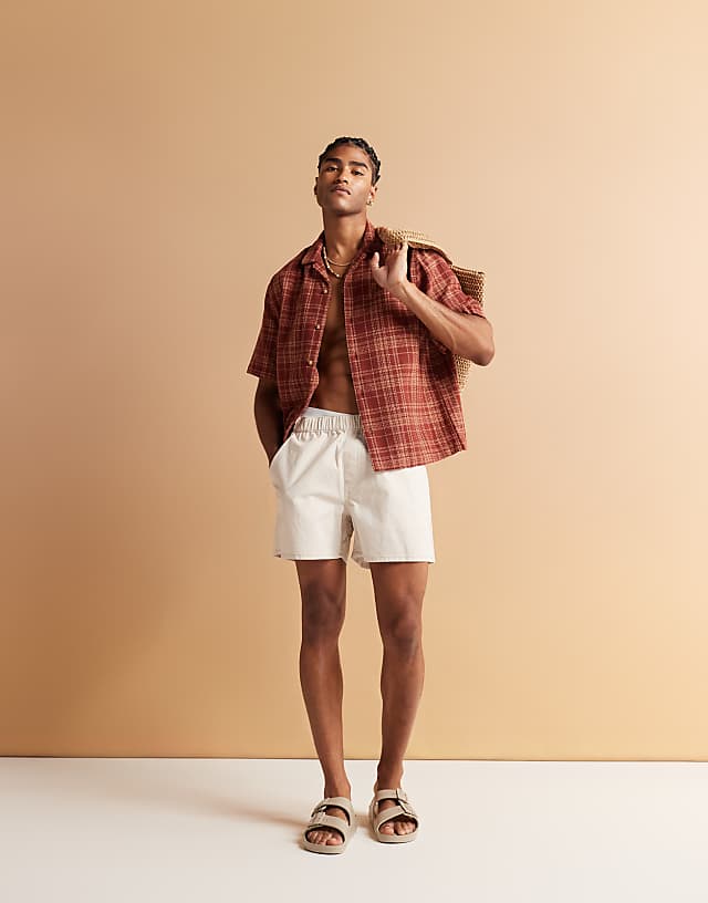 asos ASOS DESIGN shorter length pull on linen blend short in stone