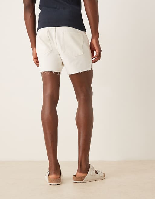 Asos ASOS DESIGN Shorter Length Slim Denim Shorts With Rip Detail In White