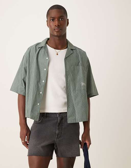 asos ASOS DESIGN shorter length slim denim shorts with rip detail in black