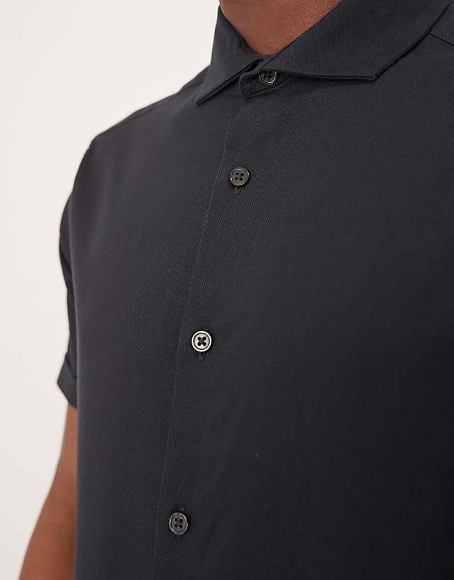 Asos ASOS DESIGN Skinny Fit Royal Oxford Shirt With Cutaway Collar In Black