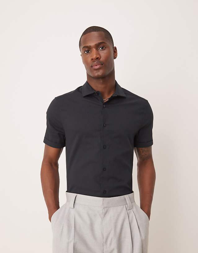 asos ASOS DESIGN skinny fit royal oxford shirt with cutaway collar in black