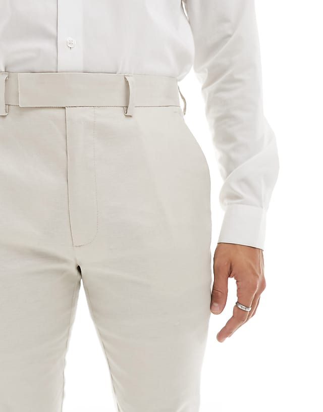 Asos ASOS DESIGN Skinny Linen Mix Suit Trousers In Stone