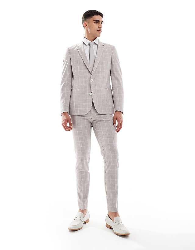 asos ASOS DESIGN skinny suit in beige window pane check