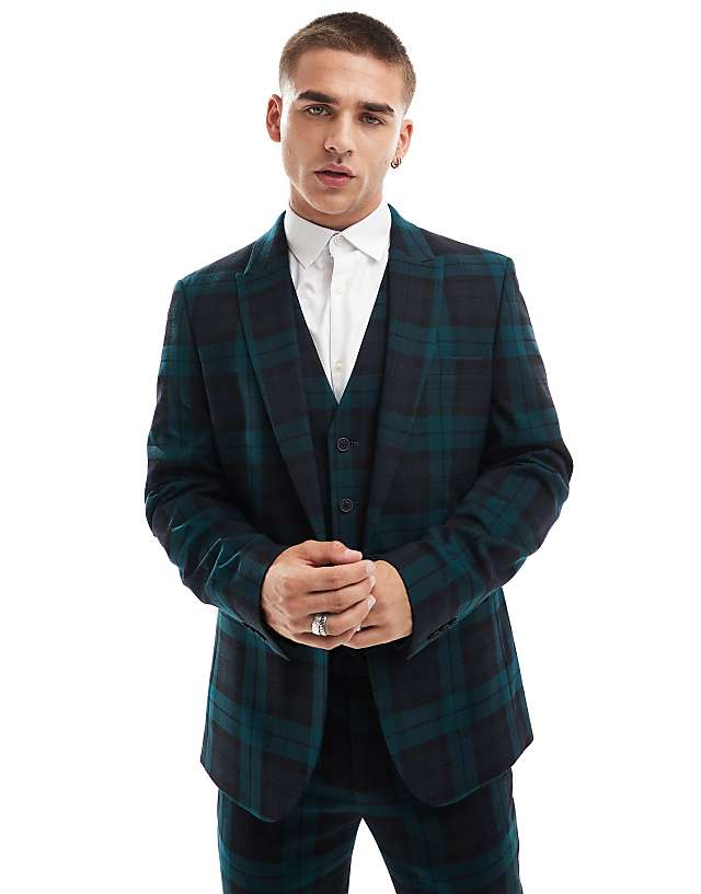 Asos ASOS DESIGN Skinny Suit Jacket In Dark Green Tartan