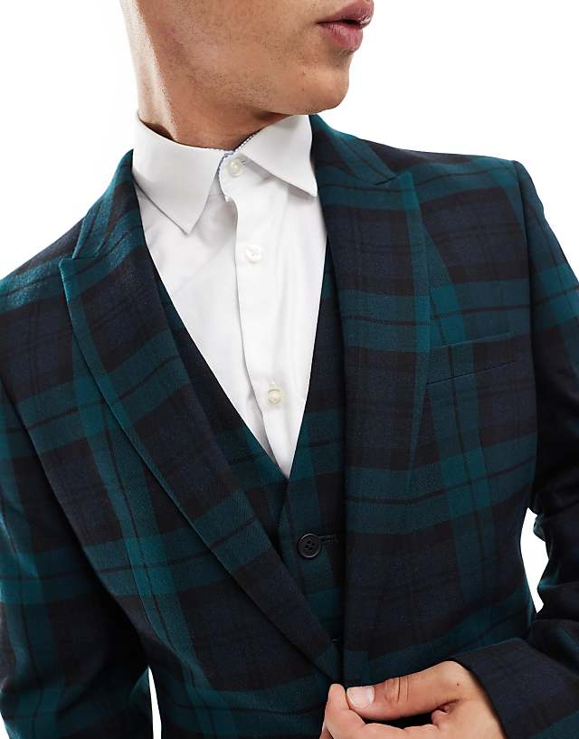 Asos ASOS DESIGN Skinny Suit Jacket In Dark Green Tartan