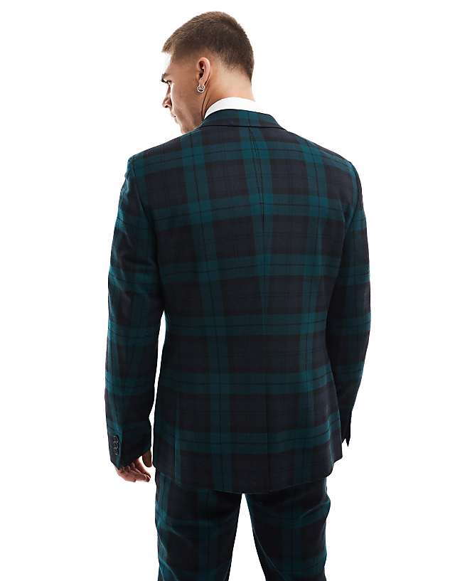Asos ASOS DESIGN Skinny Suit Jacket In Dark Green Tartan