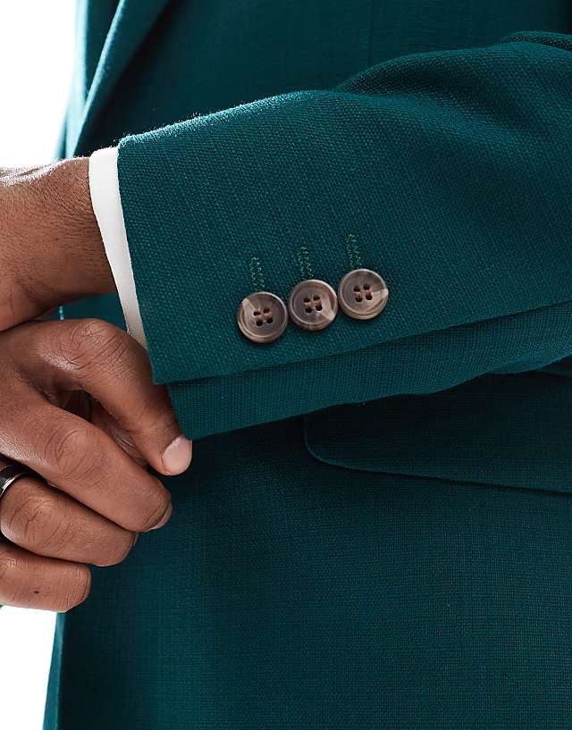 Asos ASOS DESIGN Skinny Suit Jacket In Green Slub Texture