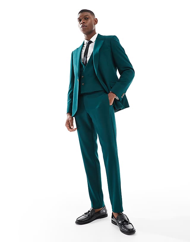 Asos ASOS DESIGN Skinny Suit Jacket In Green Slub Texture