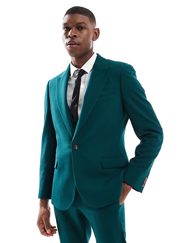 asos ASOS DESIGN skinny suit jacket in green slub texture