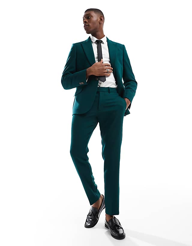 asos ASOS DESIGN skinny suit trousers in green slub texture