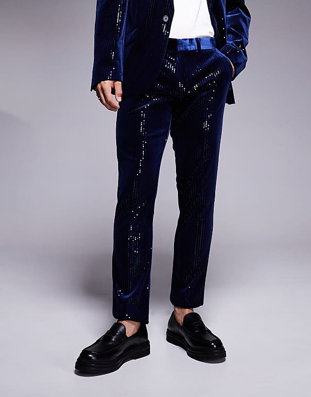 Asos ASOS DESIGN Skinny Suit Trousers In Velvet Sequin In Navy